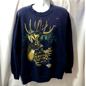 VTG 90s Decotex Men's Deer Sweater Adult 2XL Navy Made in USA